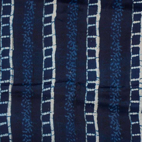 Indigo Blue Colour Bagru Block Print Cotton Modal Satin Fabric 