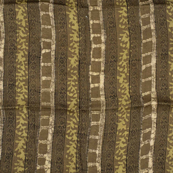 Olive Colour Bagru Block Print Cotton Modal Satin Fabric 