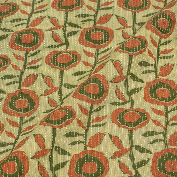 Pastel Green Colour Dabu Kantha Cotton Fabric 42 inch Width
