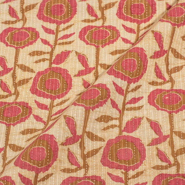 Off White  Colour Dabu Kantha Cotton Fabric 42 inch Width