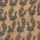 Off White Colour Peacock Motif Print Kantha Cotton Fabric 42 inch Width