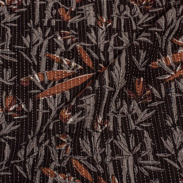 Ripe Plum Colour Bagru Print Kantha Cotton Fabric