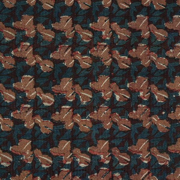 Dark Maroon Colour Bagru Print Kantha Cotton Fabric