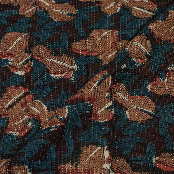 Dark Maroon Colour Bagru Print Kantha Cotton Fabric
