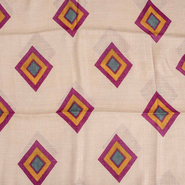 Beige Colour Geometric Block Print Pashmina Weave Silk Fabric Pre Cut Of 2.40 Meter