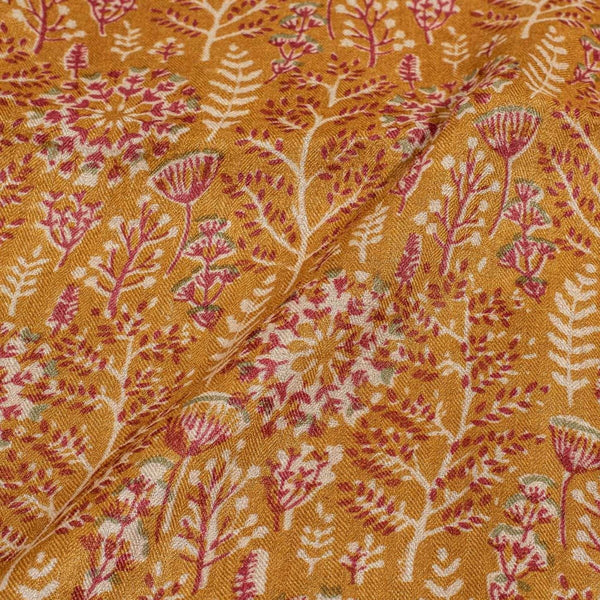 Mustard Colour Floral Jaal  Block Print Pashmina Weave Silk Fabric Pre Cut Of 2.40 Meter