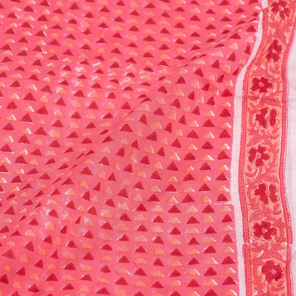 Coral Colour Geometric Print Mal Cotton Fabric With One Side Border 42 inch Width