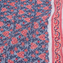 Blue Grey Colour Floral Jaal Print Mal Cotton Fabric With One Side Border 42 inch Width