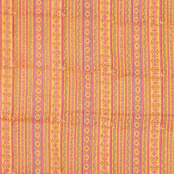 Yellow Colour All Over Border Print Mal Cotton Fabric With One Side Border 42 inch Width