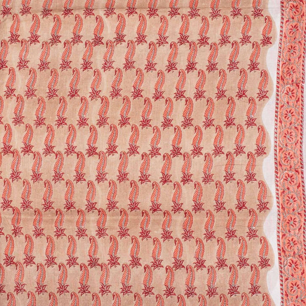Beige Colour Paisley Print Mal Cotton Fabric With One Side Border 42 inch Width