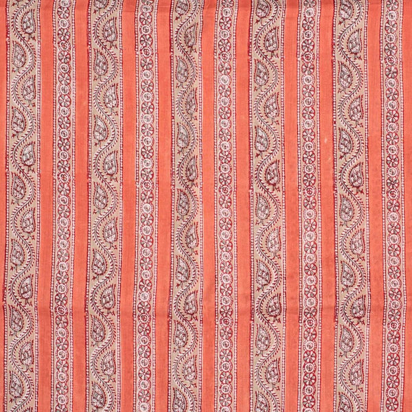 Peach Pink Colour All Over Border Print Mal Cotton Fabric With One Side Border 42 inch Width