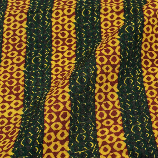 Bottle Green Colour Geometric Print Rayon Fabric With One Side Border 40 inch Width