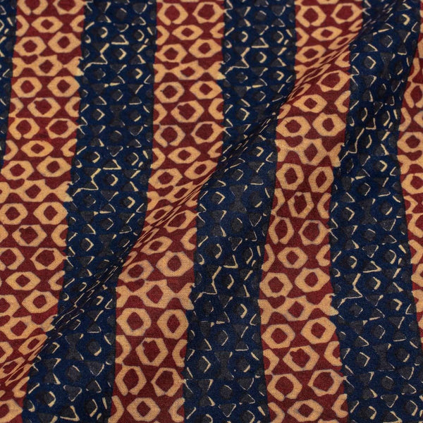 Blue Colour Geometric Print Rayon Fabric With One Side Border 40 inch Width