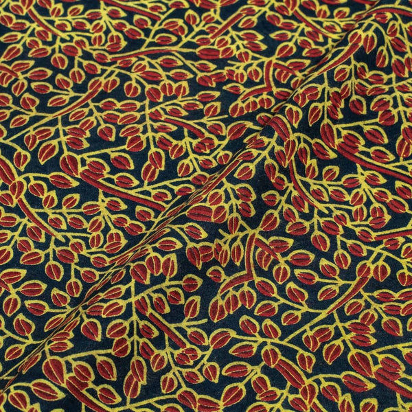 Black Colour Floral Jaal Print Rayon Fabric With One Side Border 40 inch Width
