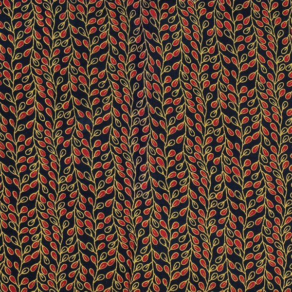 Navy Blue Colour Floral Jaal Print Rayon Fabric With One Side Border 40 inch Width