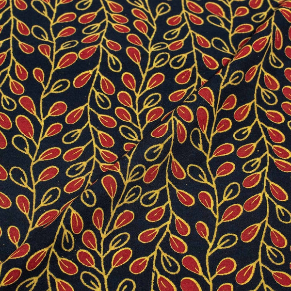 Navy Blue Colour Floral Jaal Print Rayon Fabric With One Side Border 40 inch Width