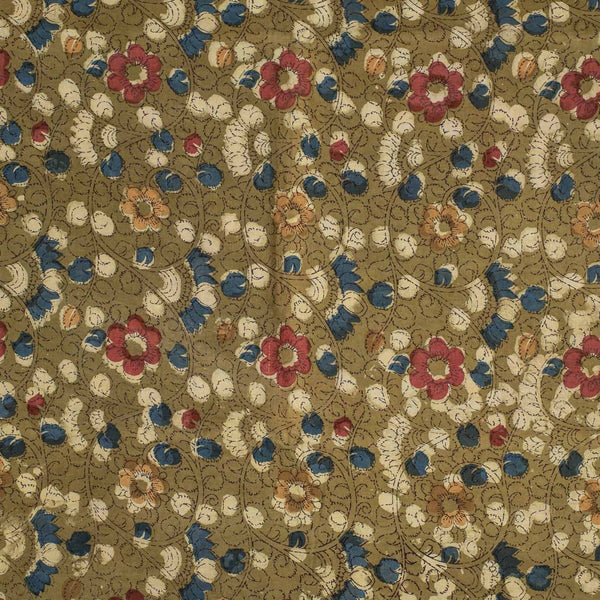 Olive Colour Bagru Kalamkari Print Jawatha Cotton Fabric 