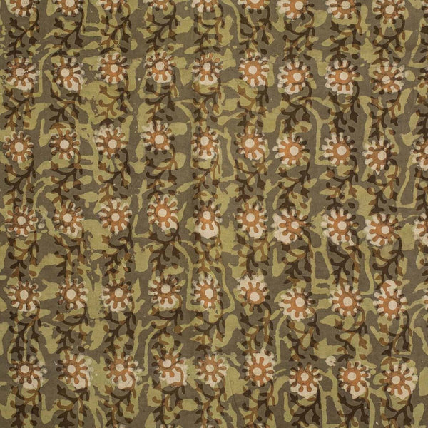 Olive Colour Bagru Kalamkari Print Jawatha Cotton Fabric 