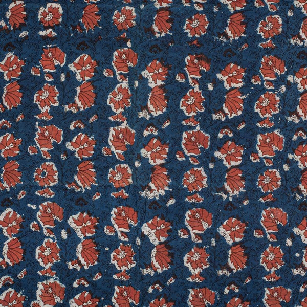Indigo Colour Bagru Print Jawatha Cotton Fabric