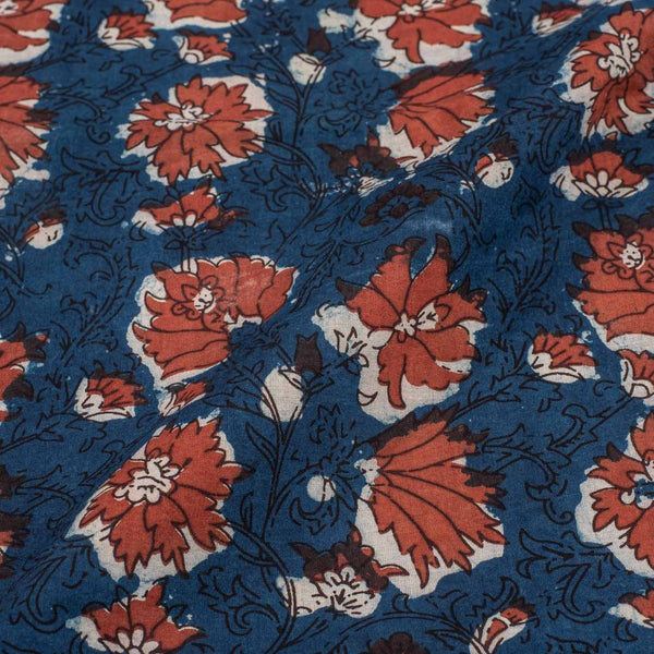 Indigo Colour Bagru Print Jawatha Cotton Fabric