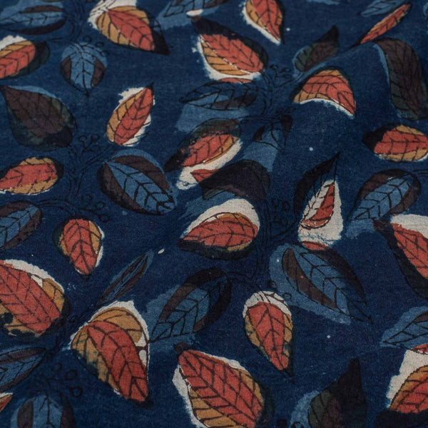 Indigo Colour Bagru Print Jawatha Cotton Fabric