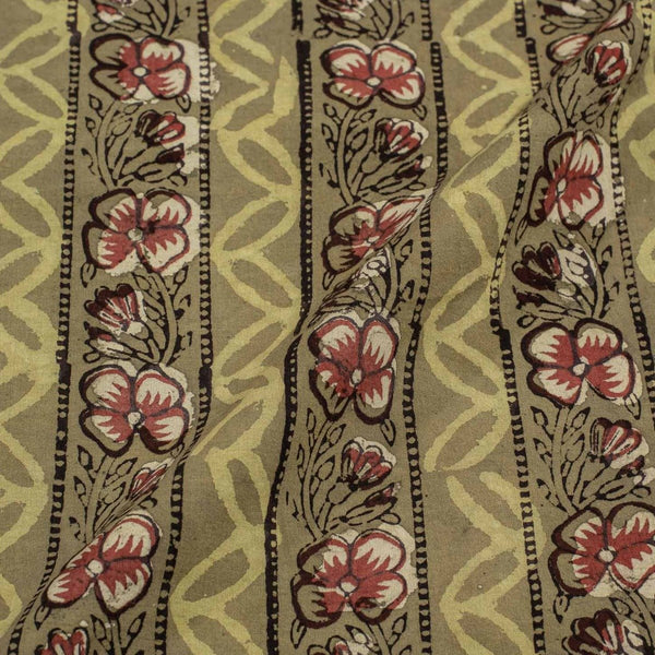 Olive Green Colour Jawatha Dabu Theme Cotton Fabric