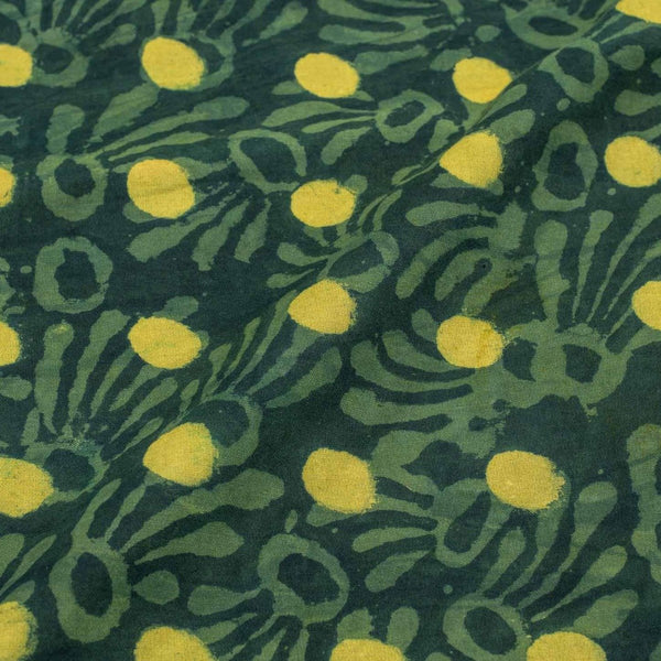 Bottle Green Colour Dabu Print Cotton Satin Fabric 42 inch Width