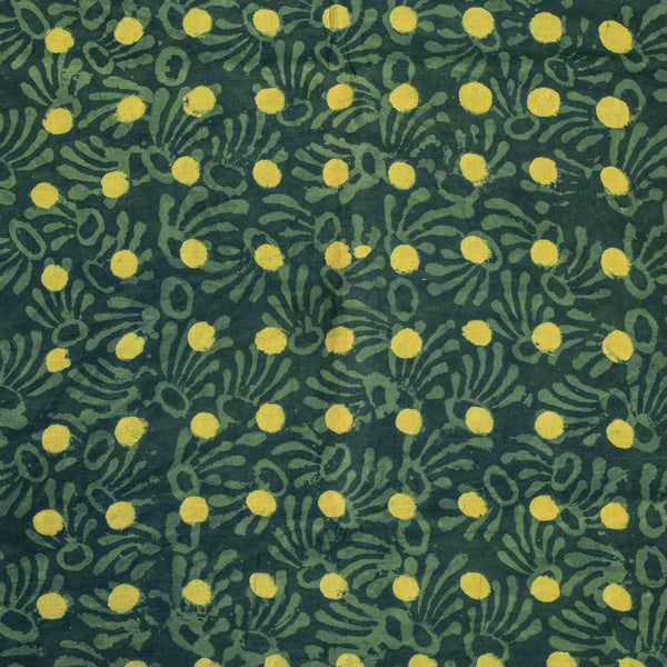 Bottle Green Colour Dabu Print Cotton Satin Fabric 42 inch Width