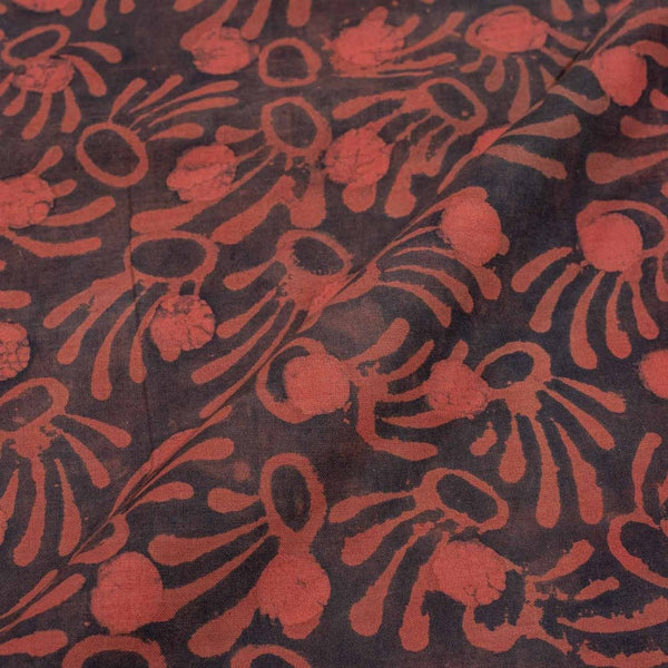 Brick Colour Dabu Print Cotton Satin Fabric 42 inch Width