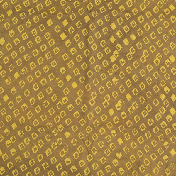 Mustard Olive Colour Dabu Print Cotton Satin Fabric 42 inch Width