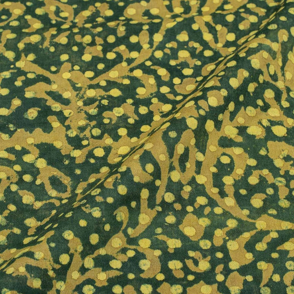 Bottle Green Colour Dabu Print Cotton Satin Fabric 42 inch Width