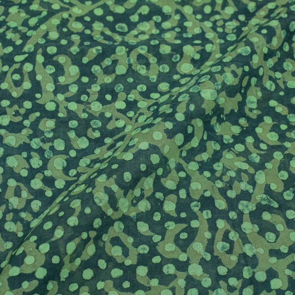 Teal Colour Dabu Print Cotton Satin Fabric 42 inch Width