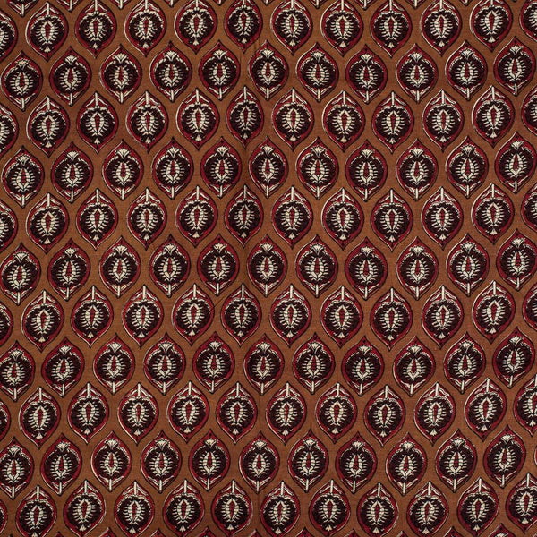 Brown Colour Leaves Print Slub Rayon Fabric 40 inch Width