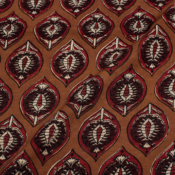 Brown Colour Leaves Print Slub Rayon Fabric 40 inch Width