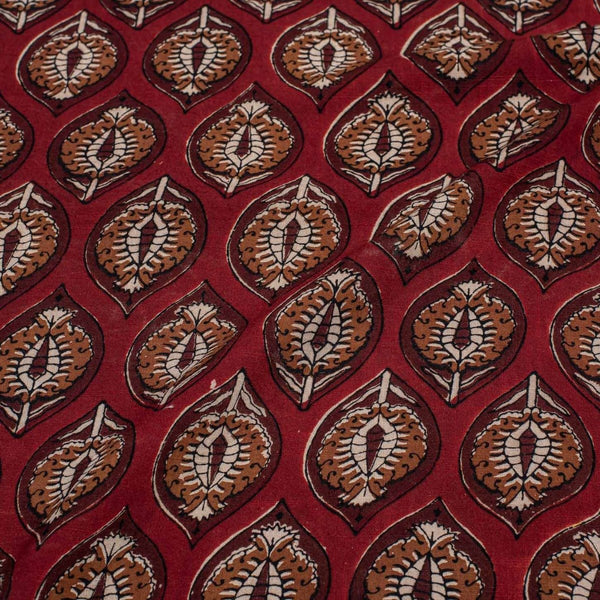 Maroon Colour Leaves Print Slub Rayon Fabric 40 inch Width