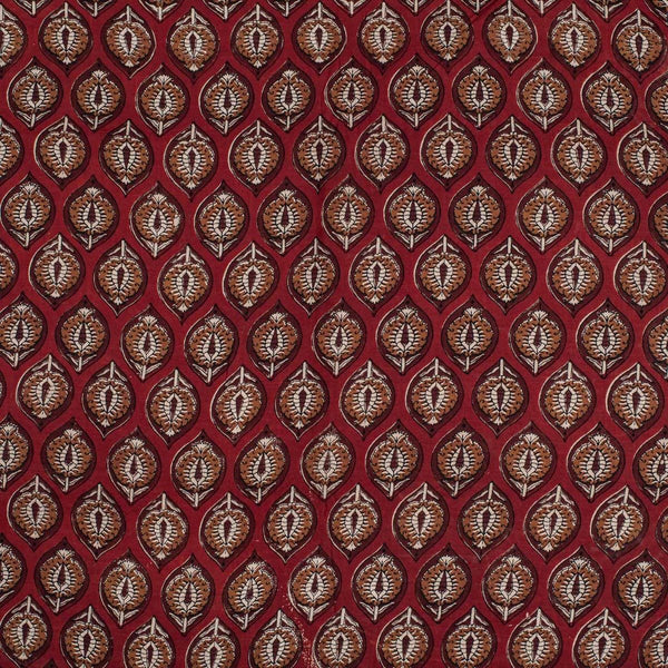 Maroon Colour Leaves Print Slub Rayon Fabric 40 inch Width
