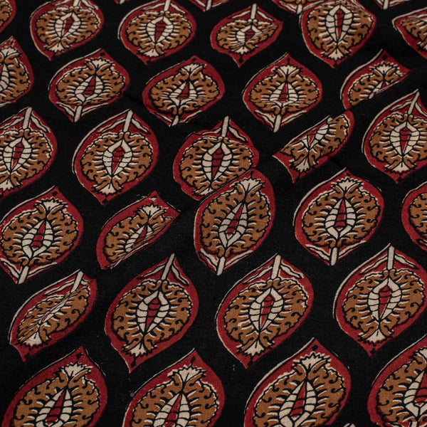Black Colour Leaves Print Slub Rayon Fabric 40 inch Width