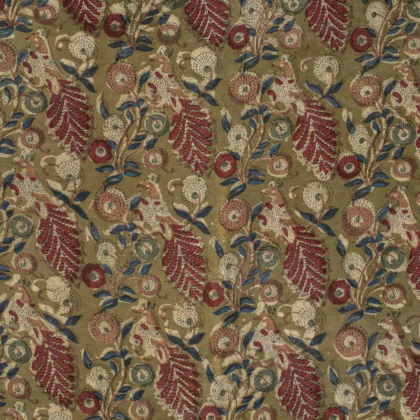 Olive Colour Floral Print Jawatha Cotton Fabric 