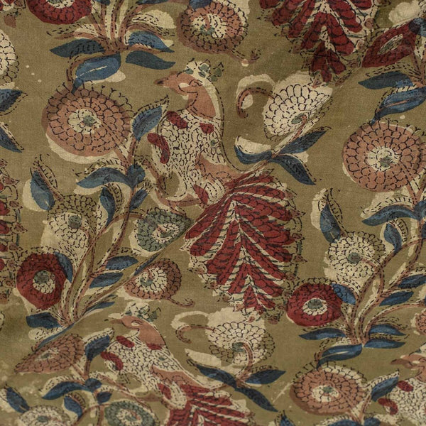 Olive Colour Floral Print Jawatha Cotton Fabric 