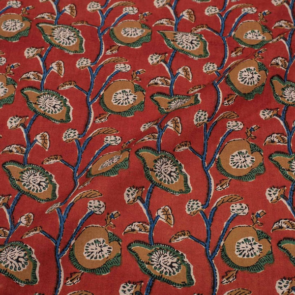 Brick Red Colour Floral Jaal Print Jawtha Cotton Fabric 