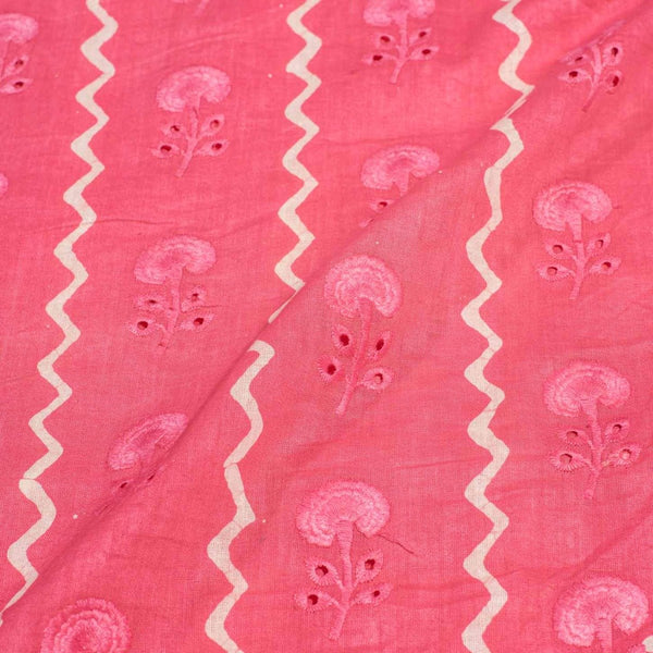 Pink Colour Digital Print Schiffli Cut Work Cotton Fabric 38 inch Width