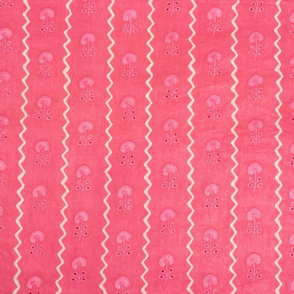 Pink Colour Digital Print Schiffli Cut Work Cotton Fabric 38 inch Width