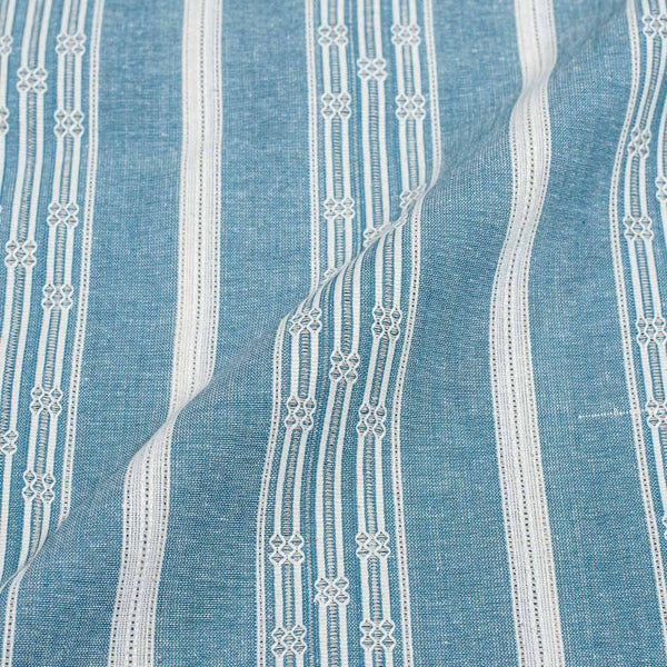 Cadet Blue Colour Jacquard Cotton Linen Fabric 